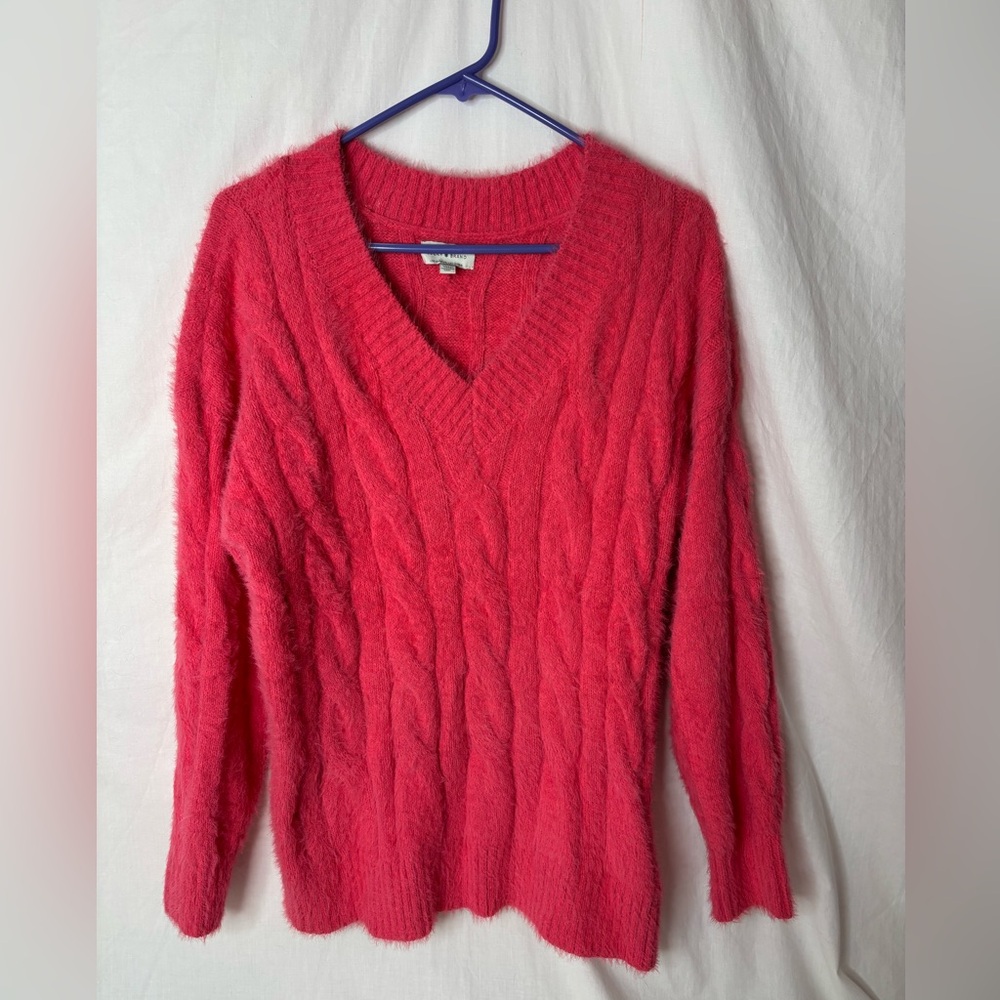 Lucky Brand women’s sweater sizeL Vneck cable knit stretchy soft